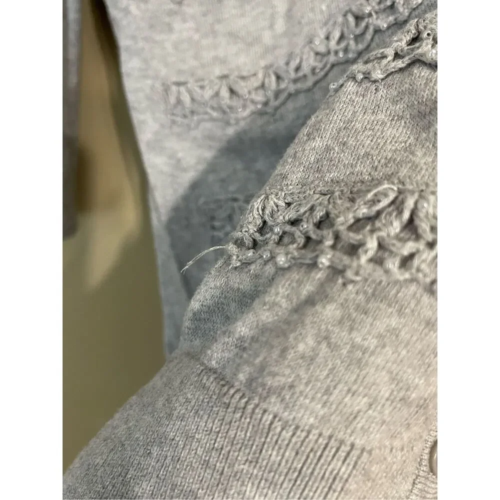 Halogen Womens Grey Silver Beaded Cotton Button up Cardigan Large